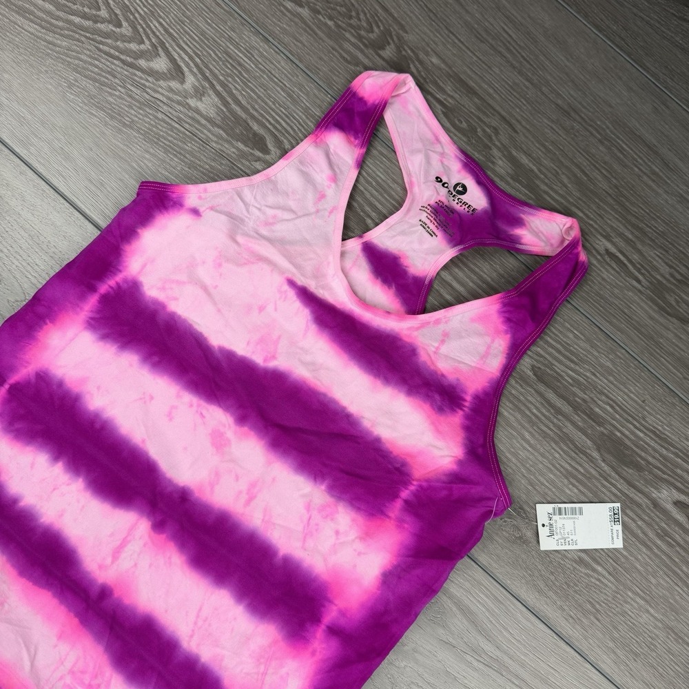 90 Degree By Reflex Women's Sleeveless Striped Tie Dye Tank Fuchsia Large New